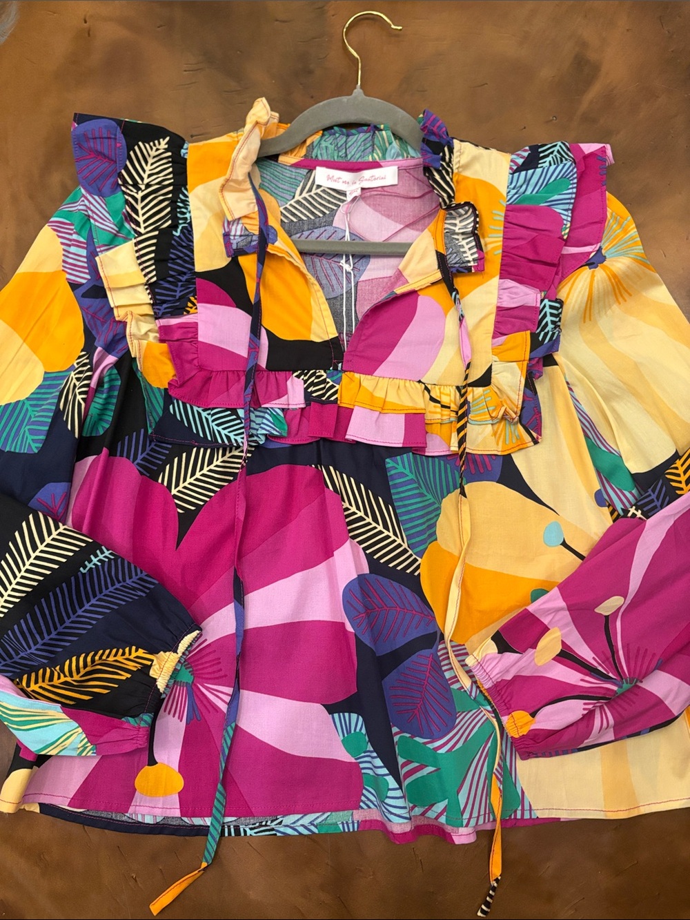 Meet me in Santorini Women’s Floral Ruffle Tie-Front Blouse - Multicolor NWT